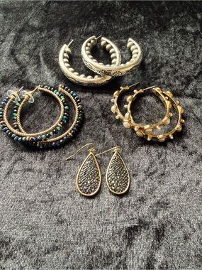 Assortment of 4 Costume Jewelry, Hoop and Tear Drop Earrings Women Jewelry